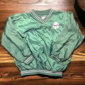 VINTAGE 90’s Baseball Pullover Size M Satin Forest Green Sweatshirt V-Neck